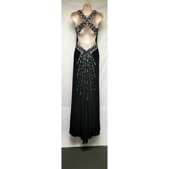 Adrianna Papell Formal Gown Dress Sz 3/4 Black Sequin Prom Wedding Hailey Logan - Picture 6 of 8